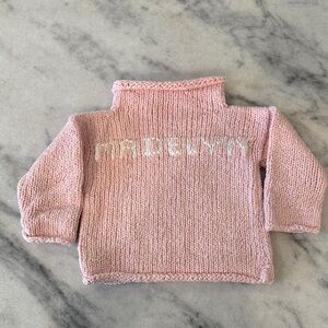 MADELYN Pink Knit Sweater with White Lettering